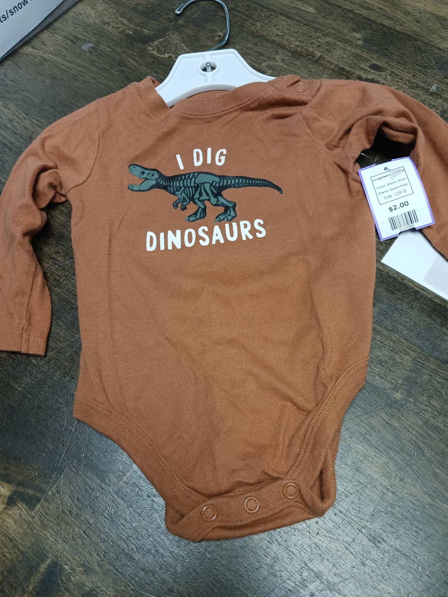 Brown Dino Garanimals Longsleeve Onesie, 12M B