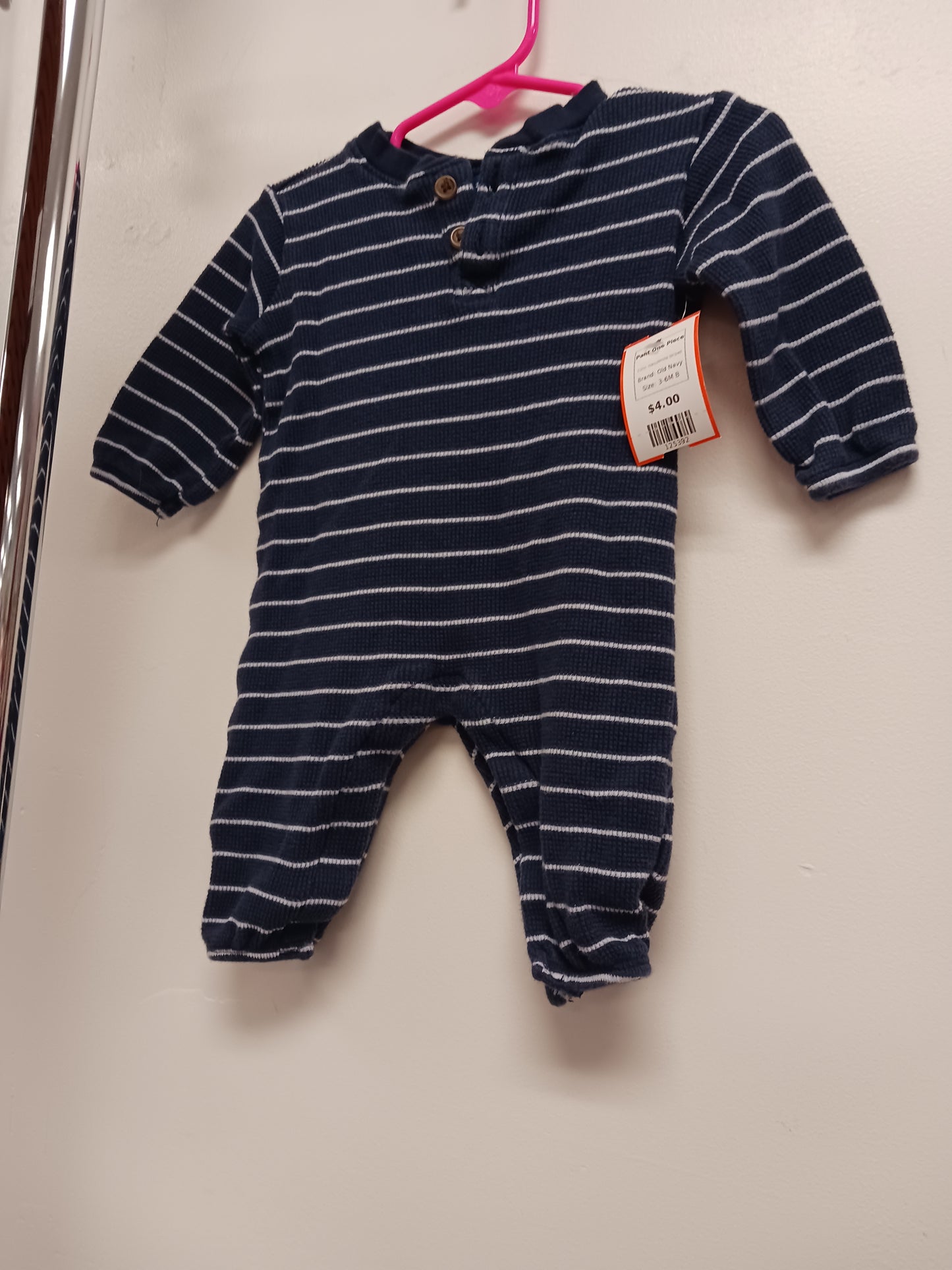 Navy/White Striped Old Navy Pant One Piece, 3-6M B