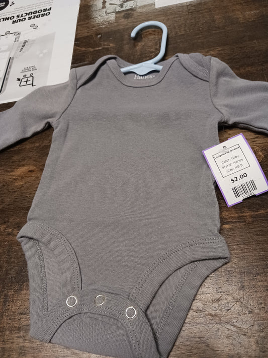Grey Hanes Longsleeve Onesie, NB B
