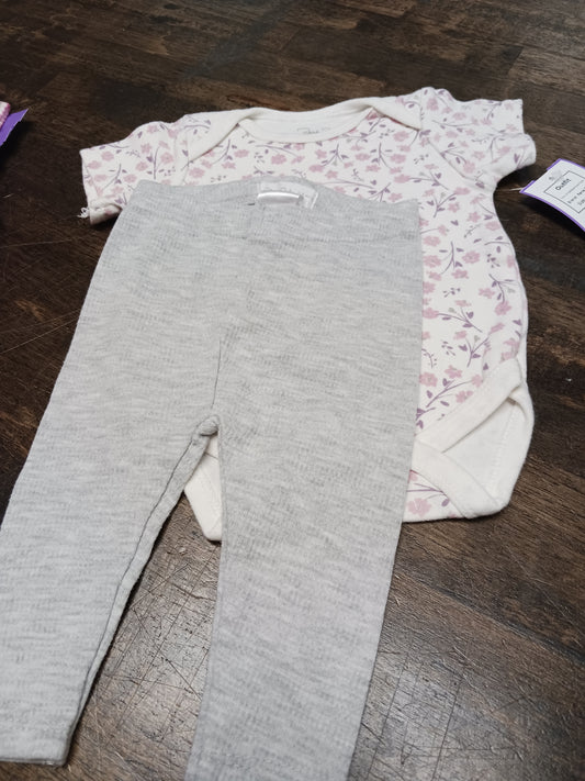 White/Grey/Purple Flower Rene Rofe Outfit, NB G