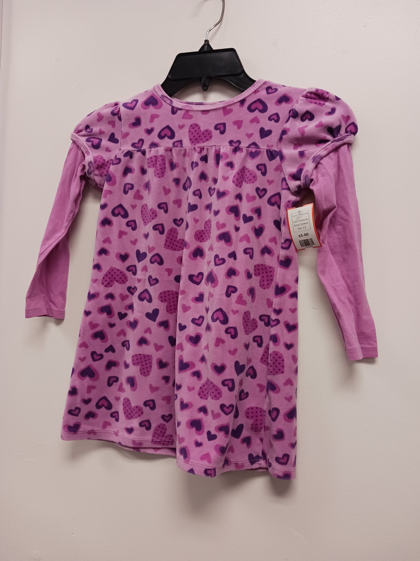 pink/purple OshKosh Long Sleeve heart Dress, 5 G