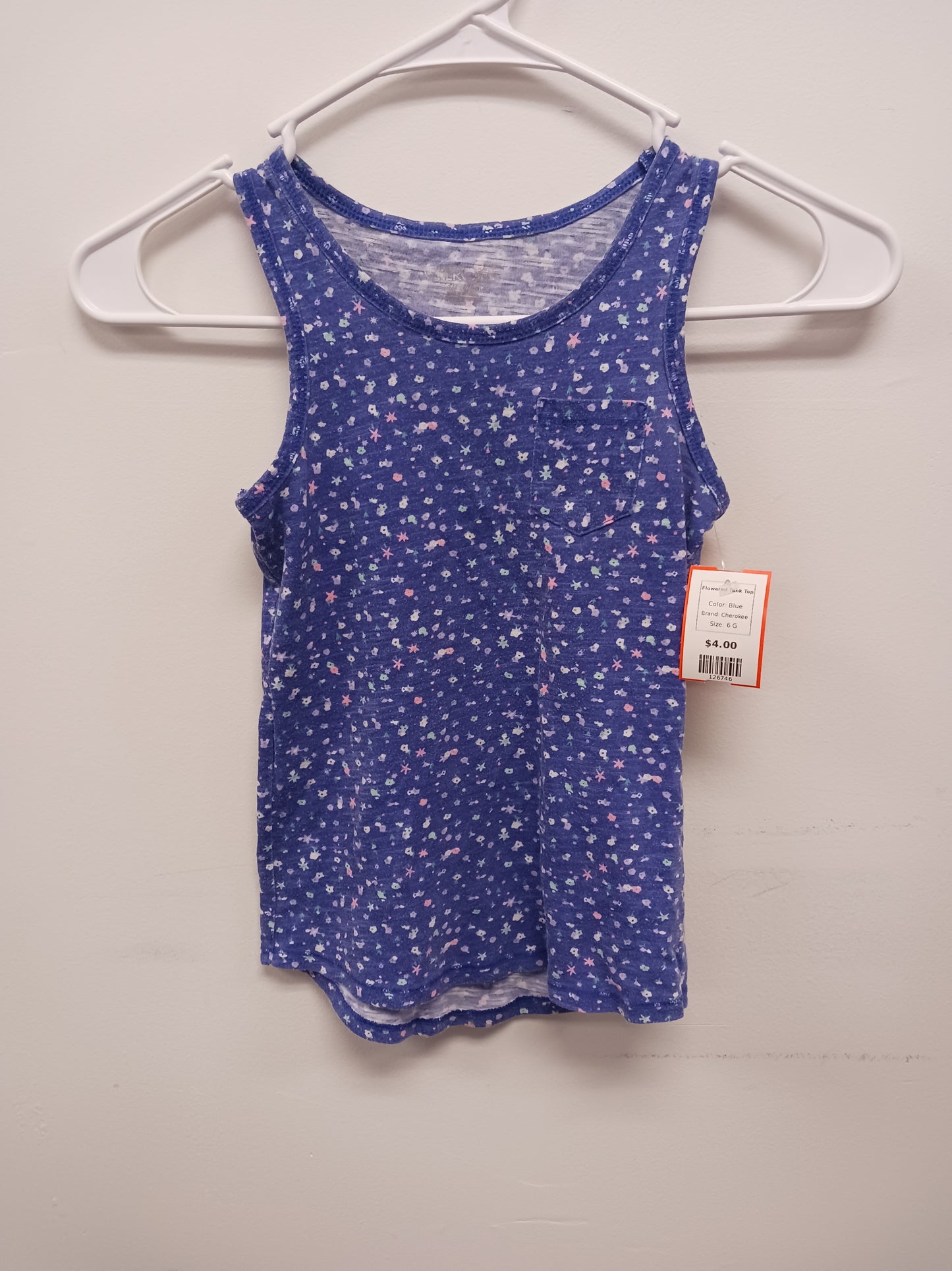 Blue Cherokee Flowered Tank Top, 6 G