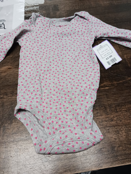 grey Child of Mine Long Sleeve Heart Onesie 0-3m, NB G