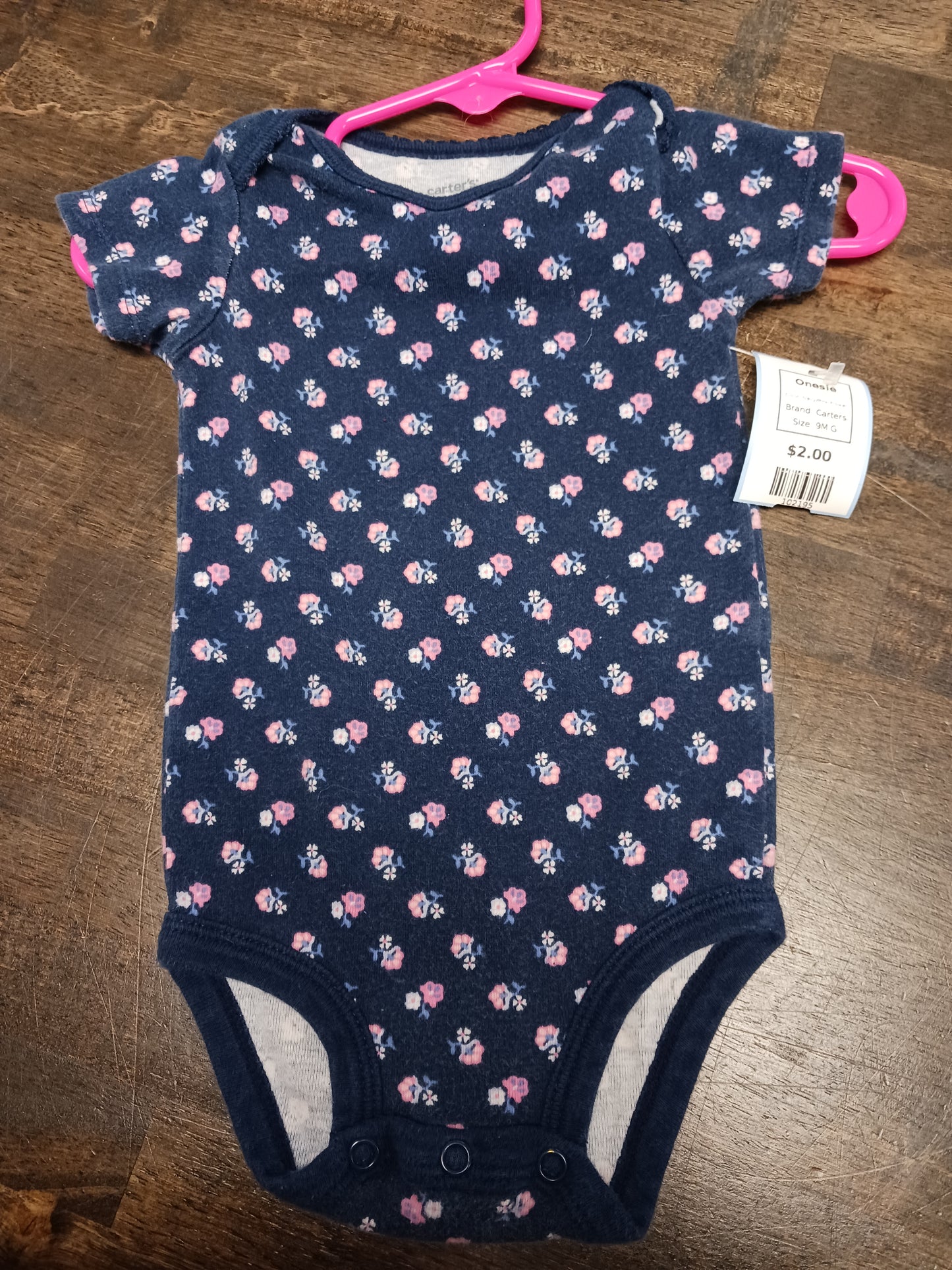 Navy/Pink Flower Carters Onesie, 9M G