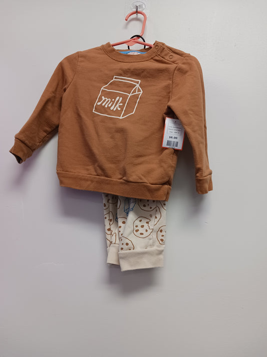 brown/beige Cat & Jack 2 Piece Milk & Cookies Outfit, 18M G