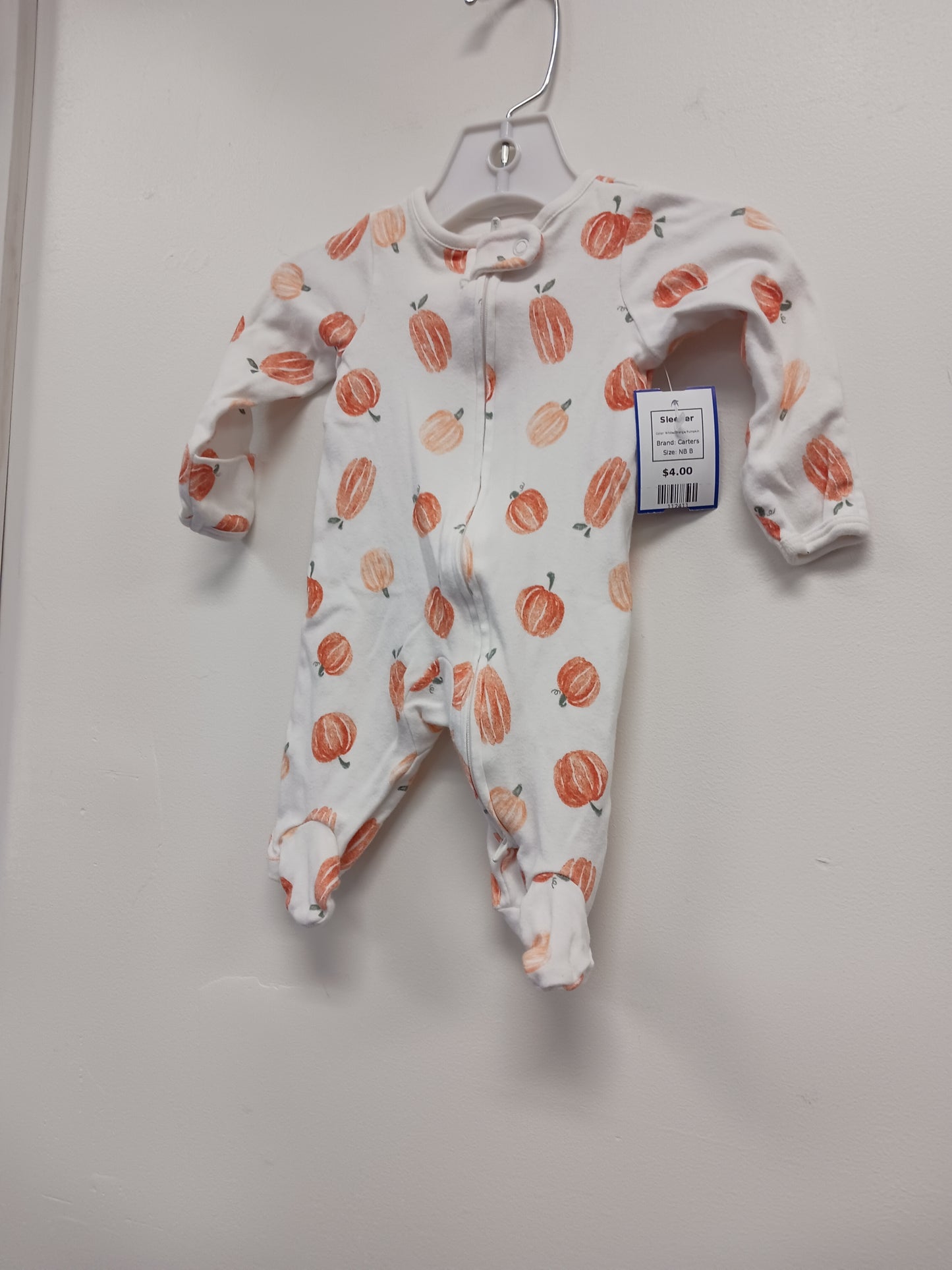 White/Orange Pumpkin Carters Sleeper, NB B