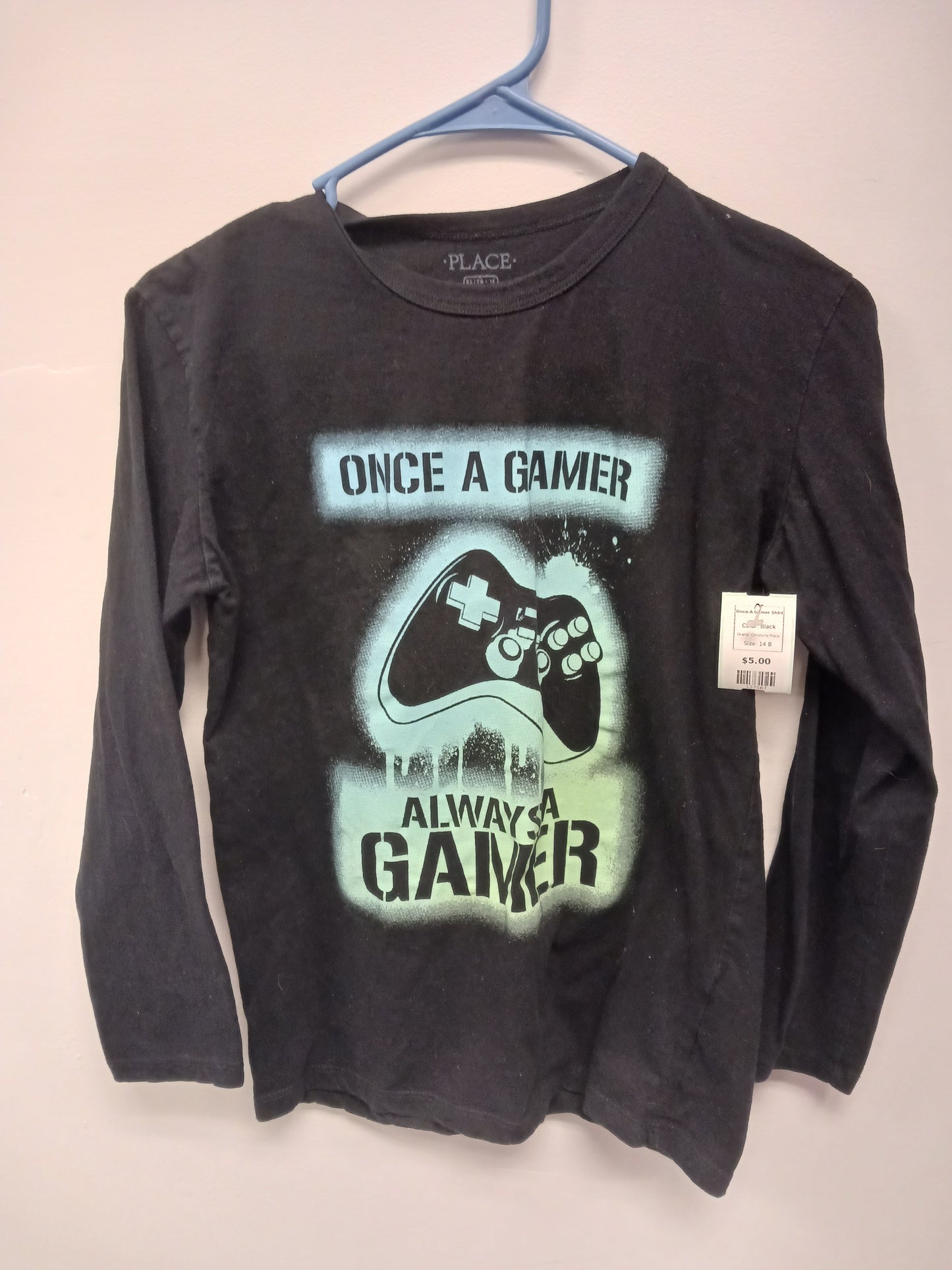 Black Childrens Place Once A Gamer Shirt, 14 B
