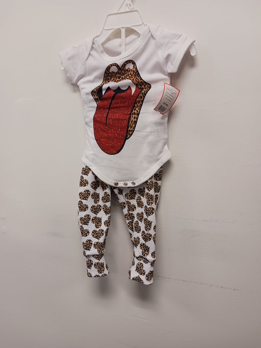 white/brown Boutique 2 Piece Cheetah outfit, 6/9M G