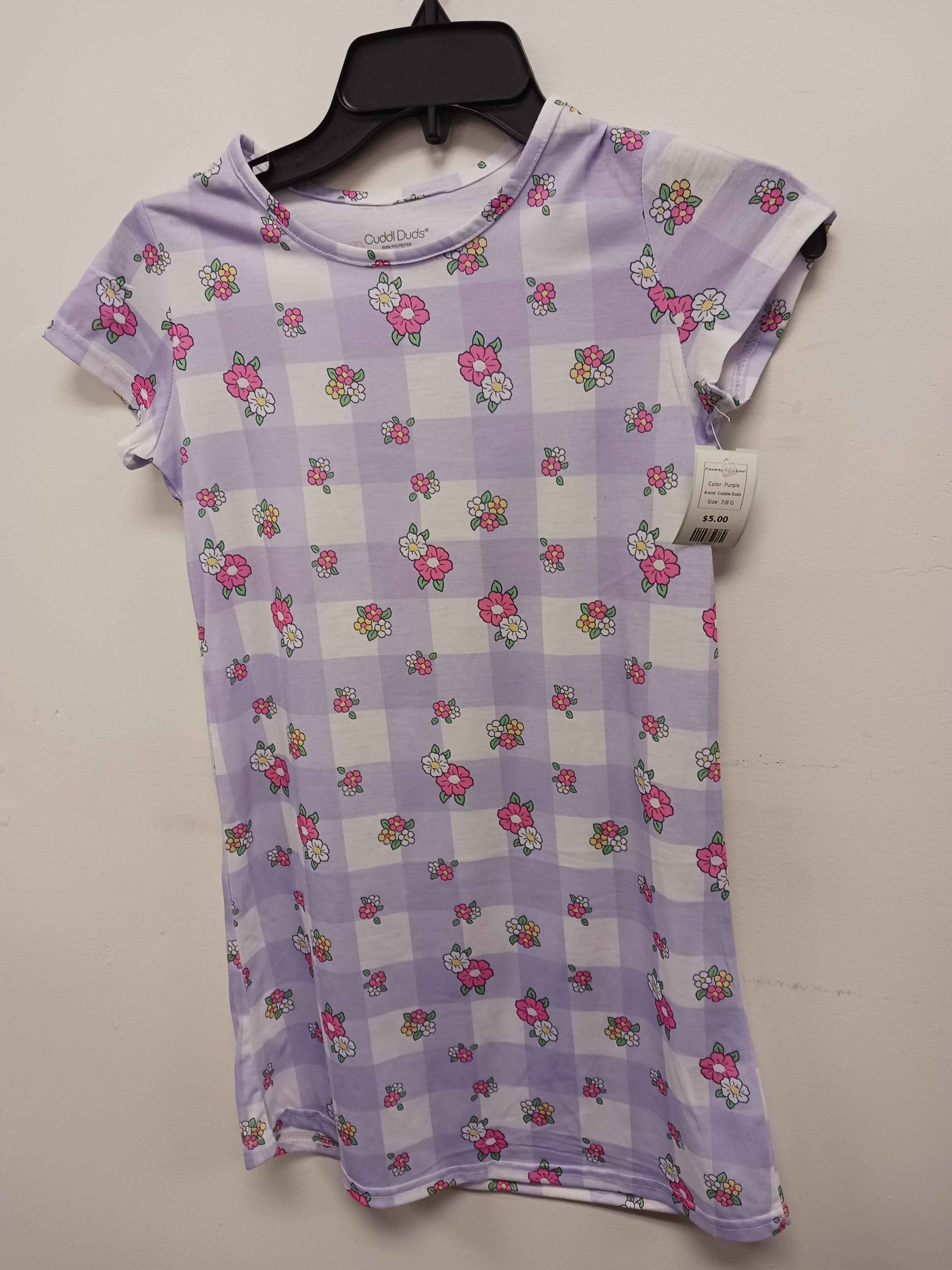 Purple Cuddle Duds Flowered Night Gown, 7/8 G