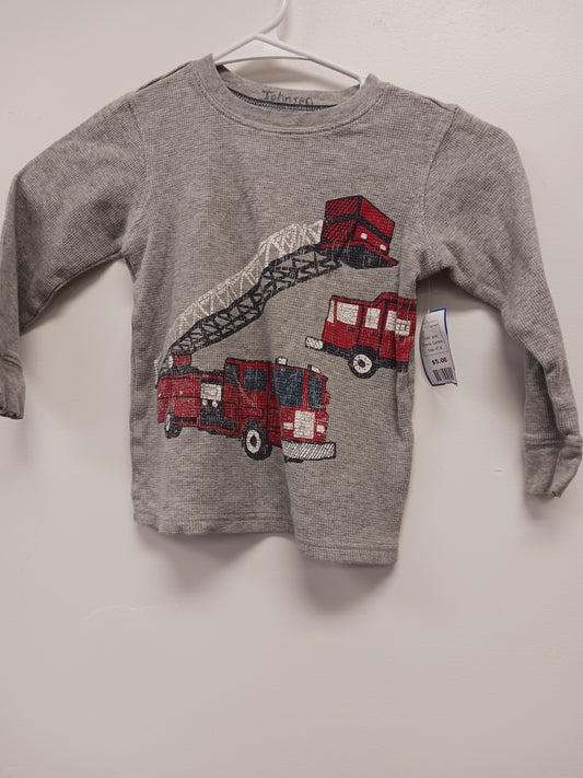 grey Carters Long Sleeve Fire Truck Tshirt, 4T B