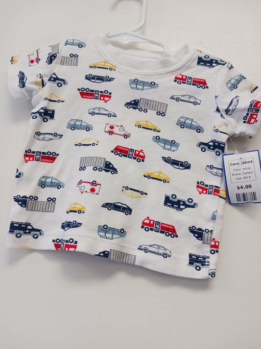 white Carters Cars Tshirt, 6M B