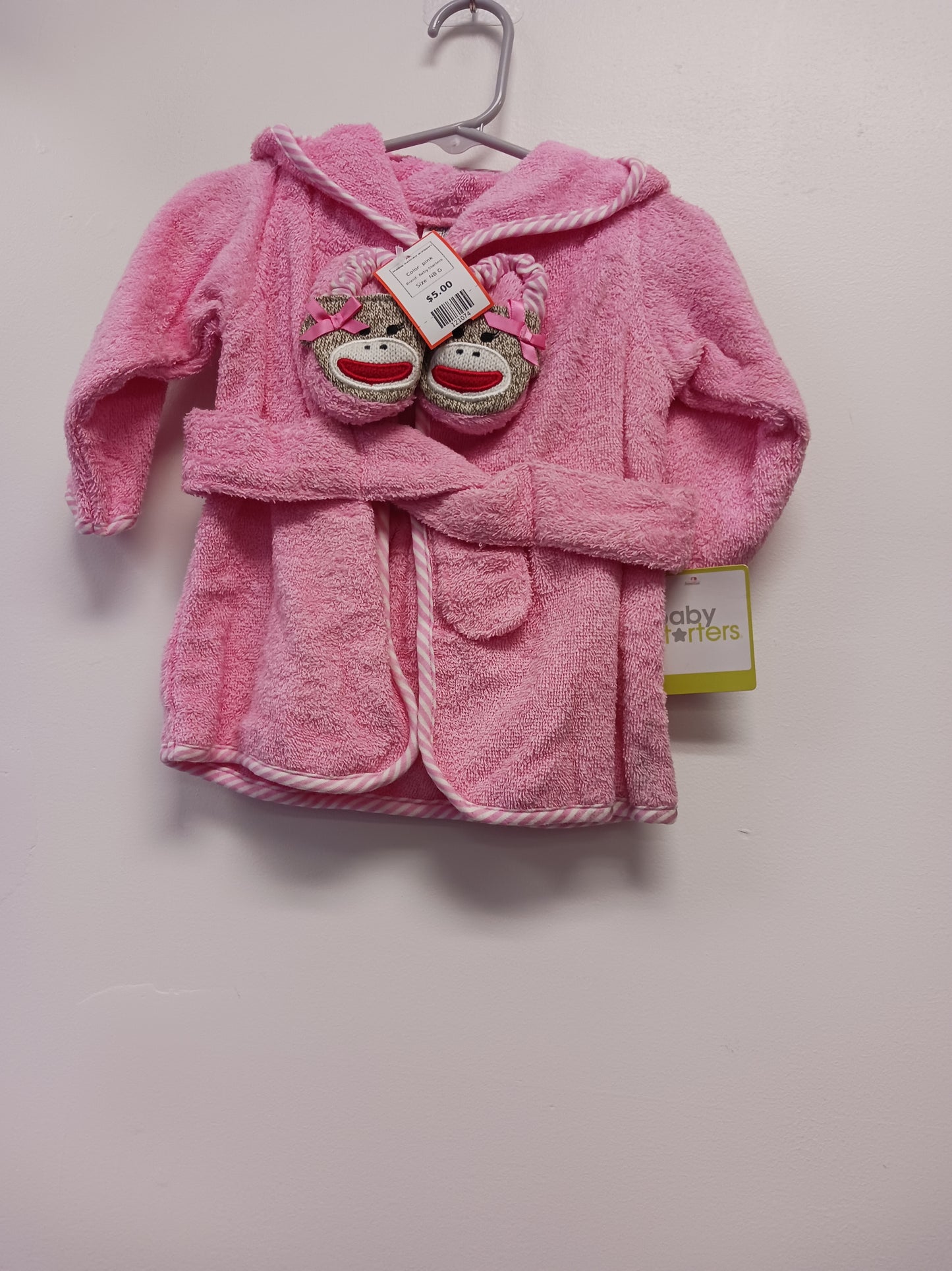 pink Baby Starters Monkey Bathrobe w/slippers, NB G