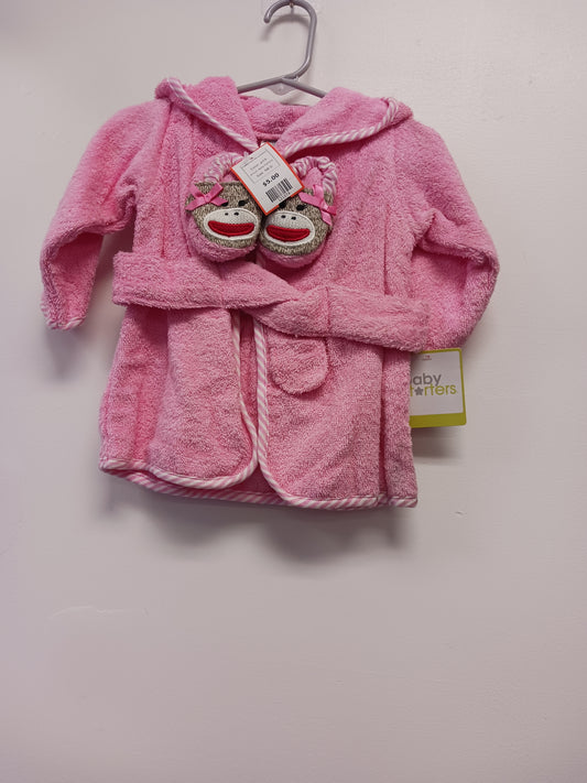 pink Baby Starters Monkey Bathrobe w/slippers, NB G