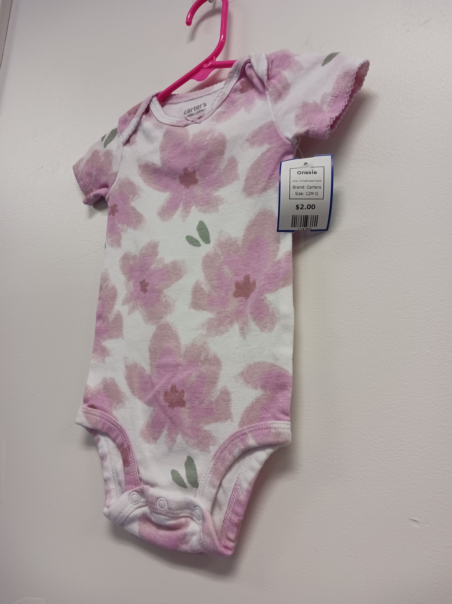 White/Purple Flower Carters Onesie, 12M G