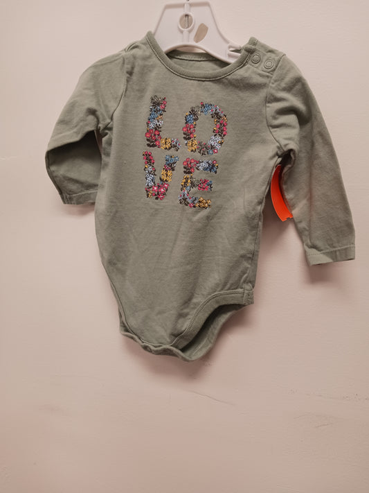 Green Garanimals Long Sleeve LOVE onesie, 3-6M G