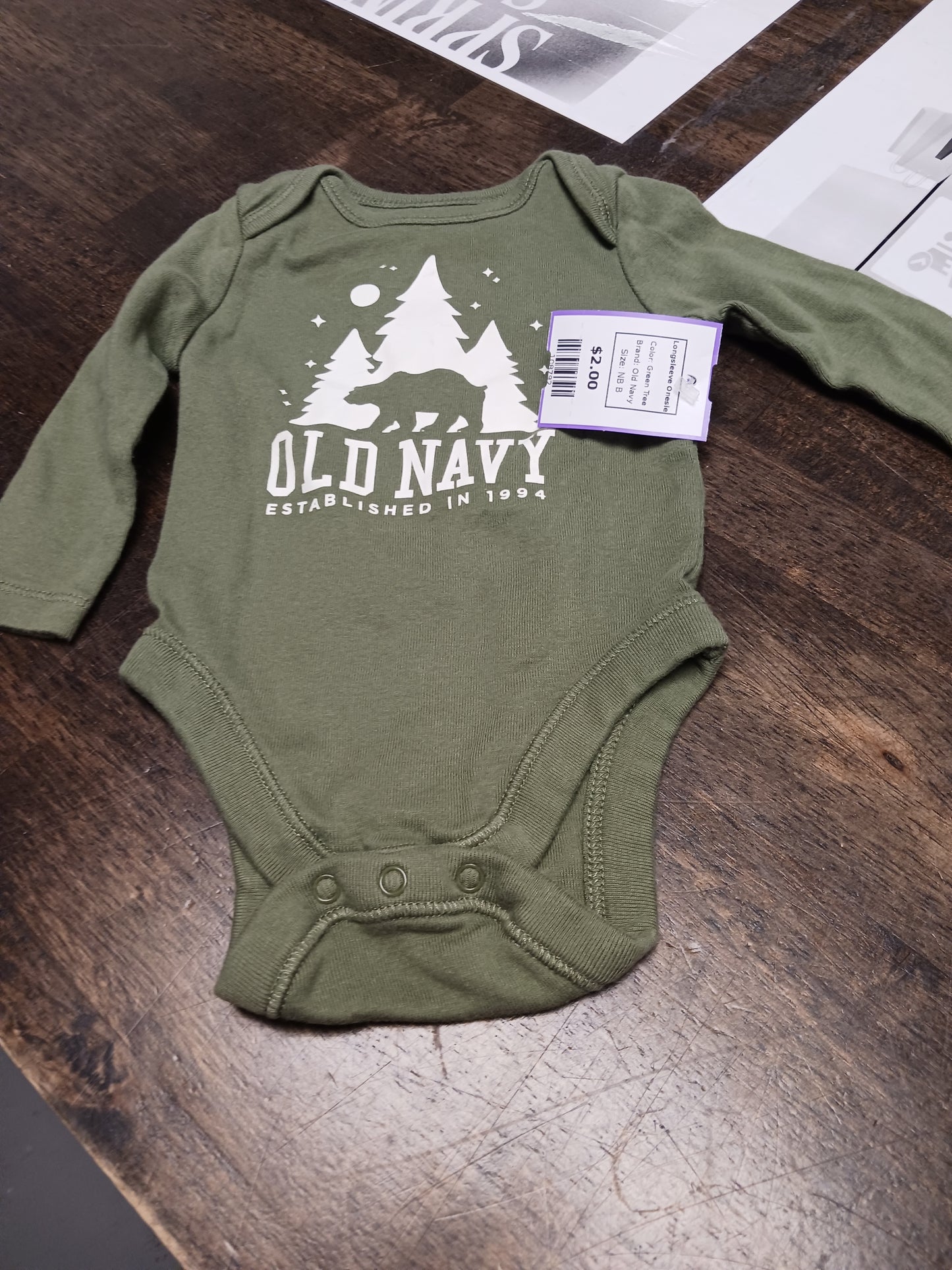 Green Tree Old Navy Longsleeve Onesie, NB B