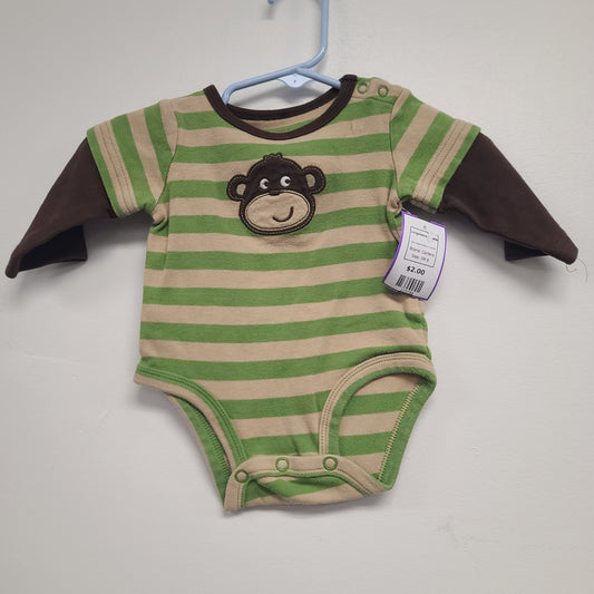 Green/Tan/Brown Monkey Carters Longsleeve Onesie, 3M B