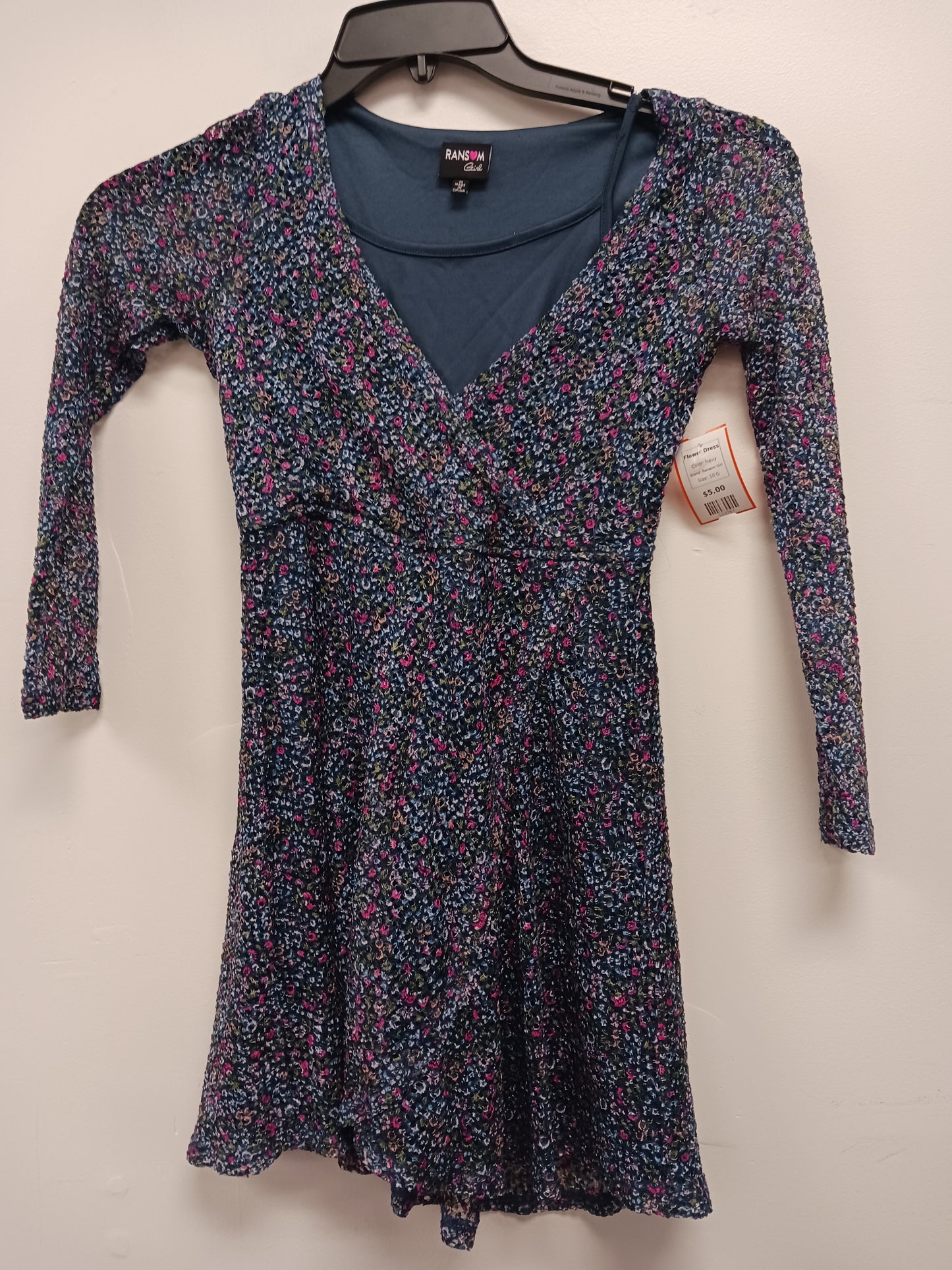Navy Ransom Girl Flower Dress, 10 G