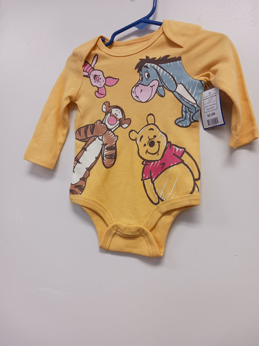 Yellow Winnie The Pooh Disney Baby Longsleevee Onesie, 6M G