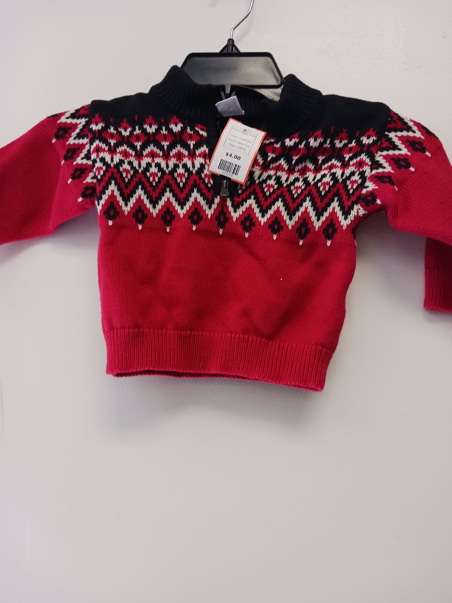red/black Baby Gap Pullover Sweater 12/18m, 12M B