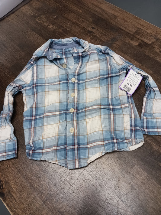 Blue/White Plaid OshKosh Longsleeve Button Up, 2T B