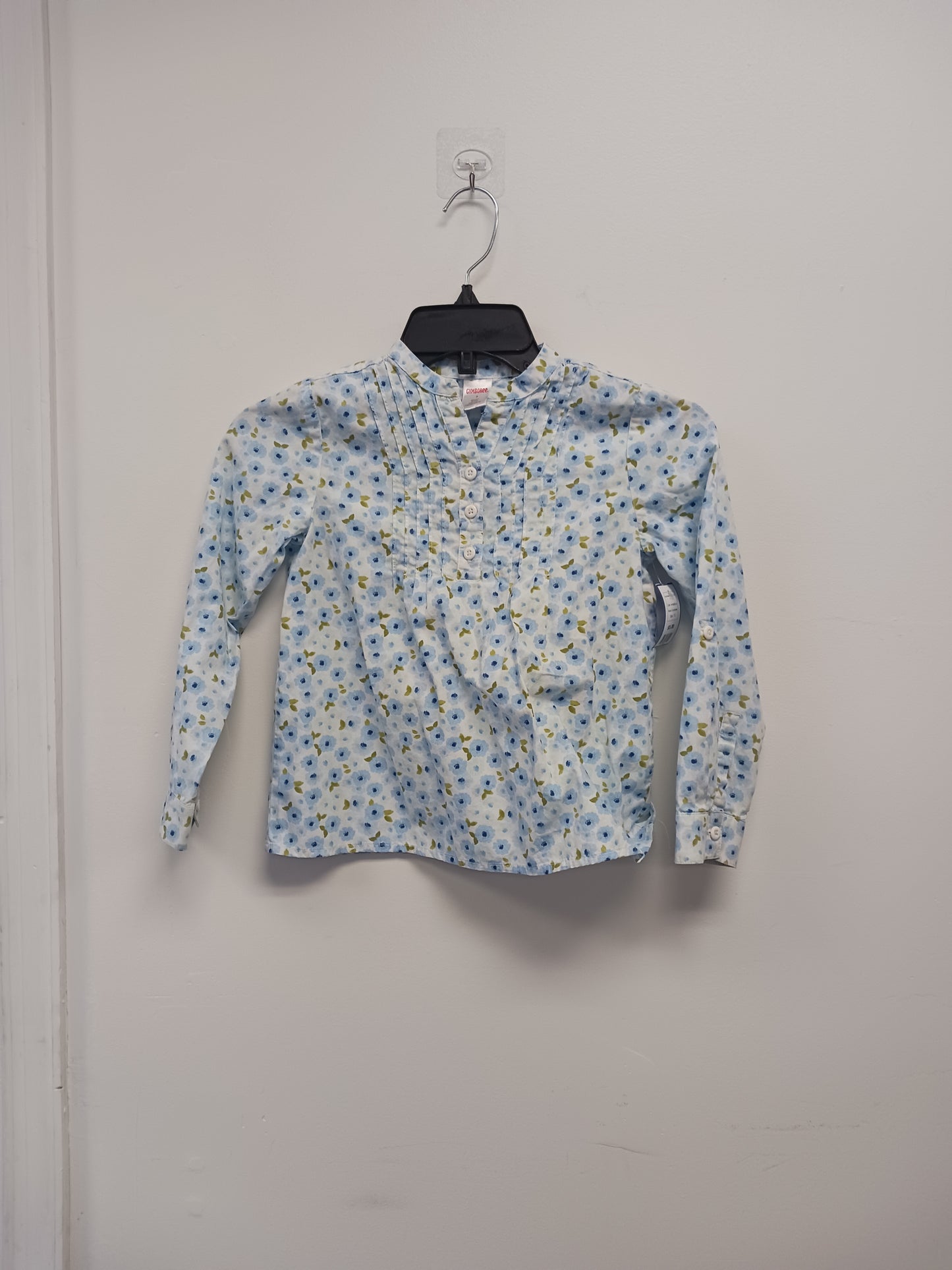 white/blue Gymboree Long Sleeve Flower Shirt, 7 G