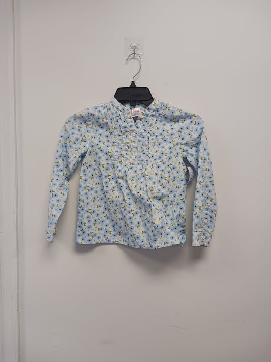 white/blue Gymboree Long Sleeve Flower Shirt, 7 G