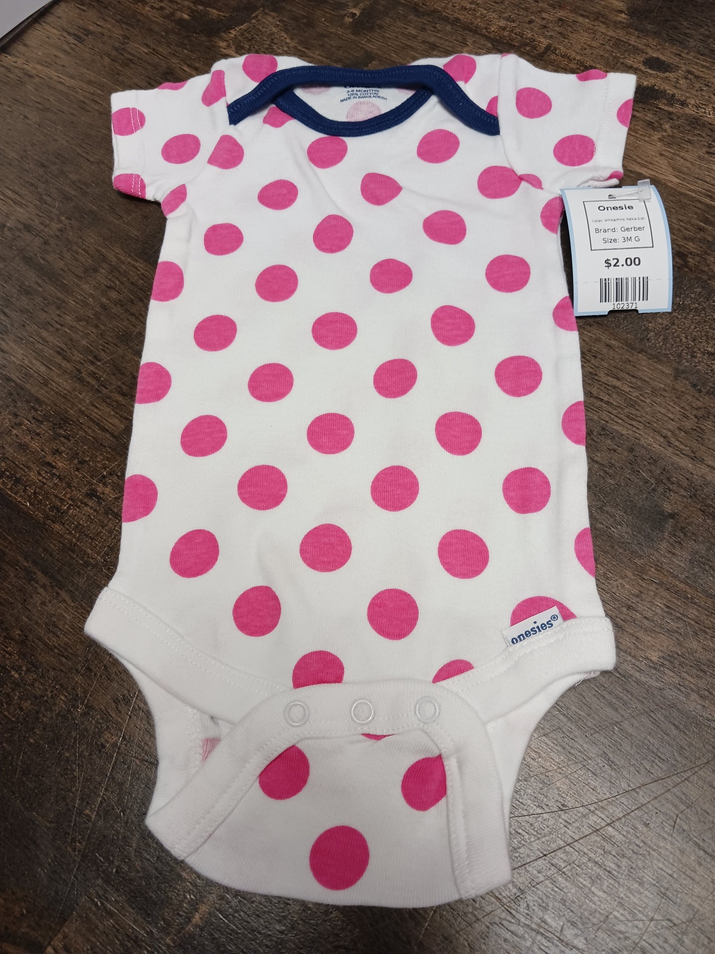 White/Pink Polka Dot Gerber Onesie, 3M G