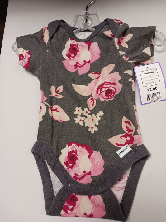 Grey/Pink Flower Modern Moments Onesie, NB G