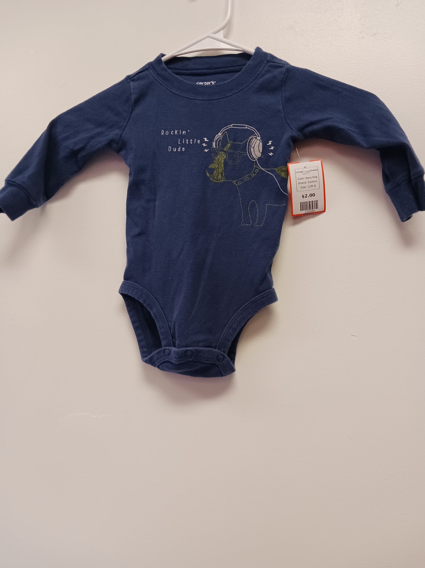 Navy Dog Carters Longsleeve Onesie, 12M B