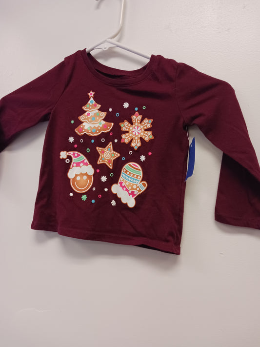 Burgandy Christmas Cookie Childrens Place Longsleeve Shirt, 18M G