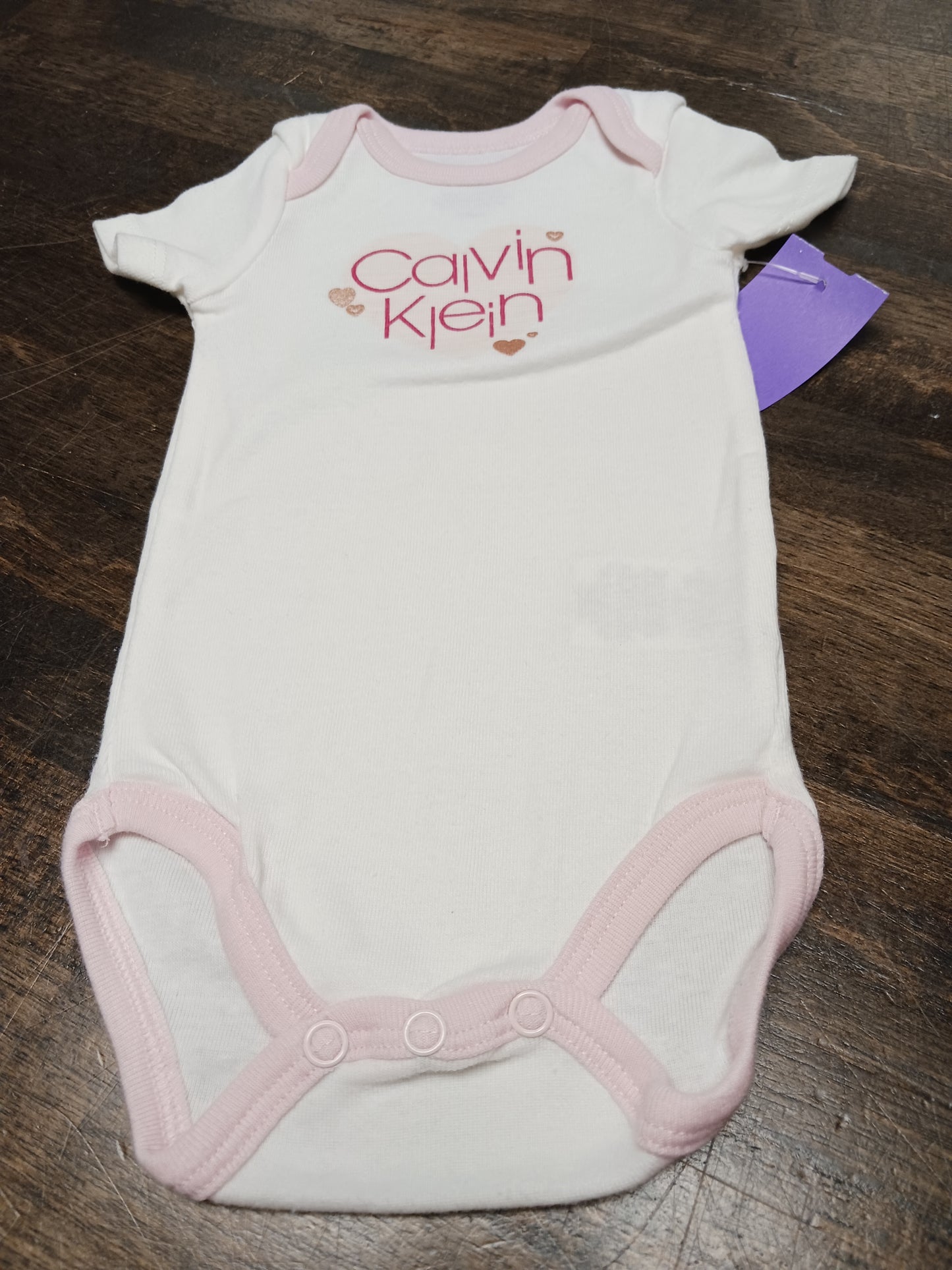White/Pink Calvin Klein Onesie, NB G