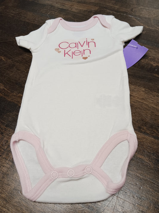 White/Pink Calvin Klein Onesie, NB G