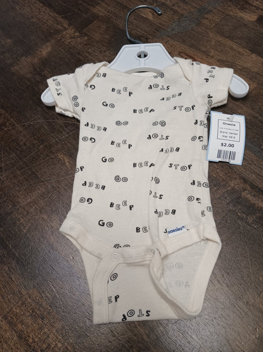 White Stop, Go, Beep Gerber Onesie, NB B