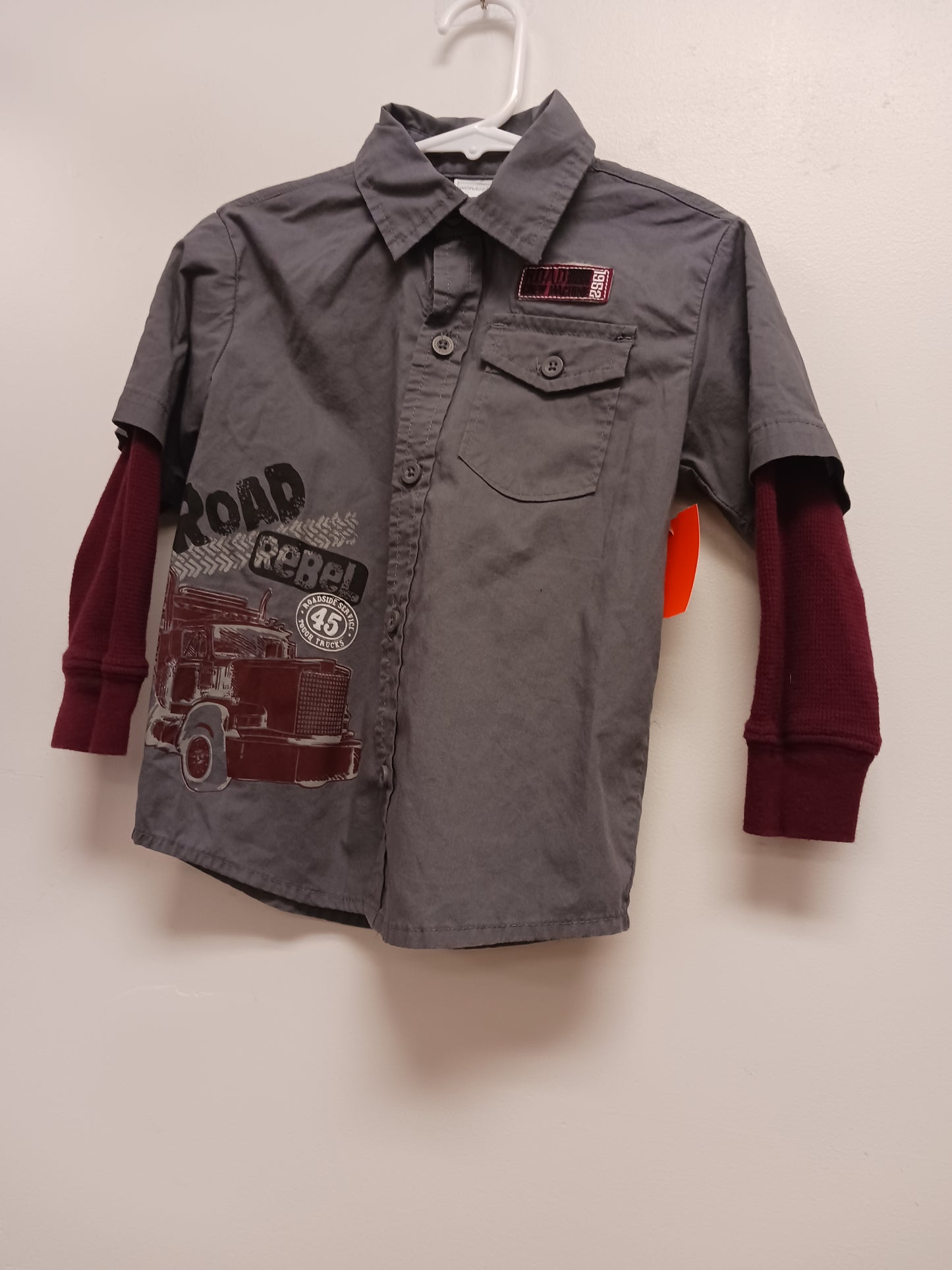 grey Wonder Kids Long Sleeve Truck Shirt, 3T B