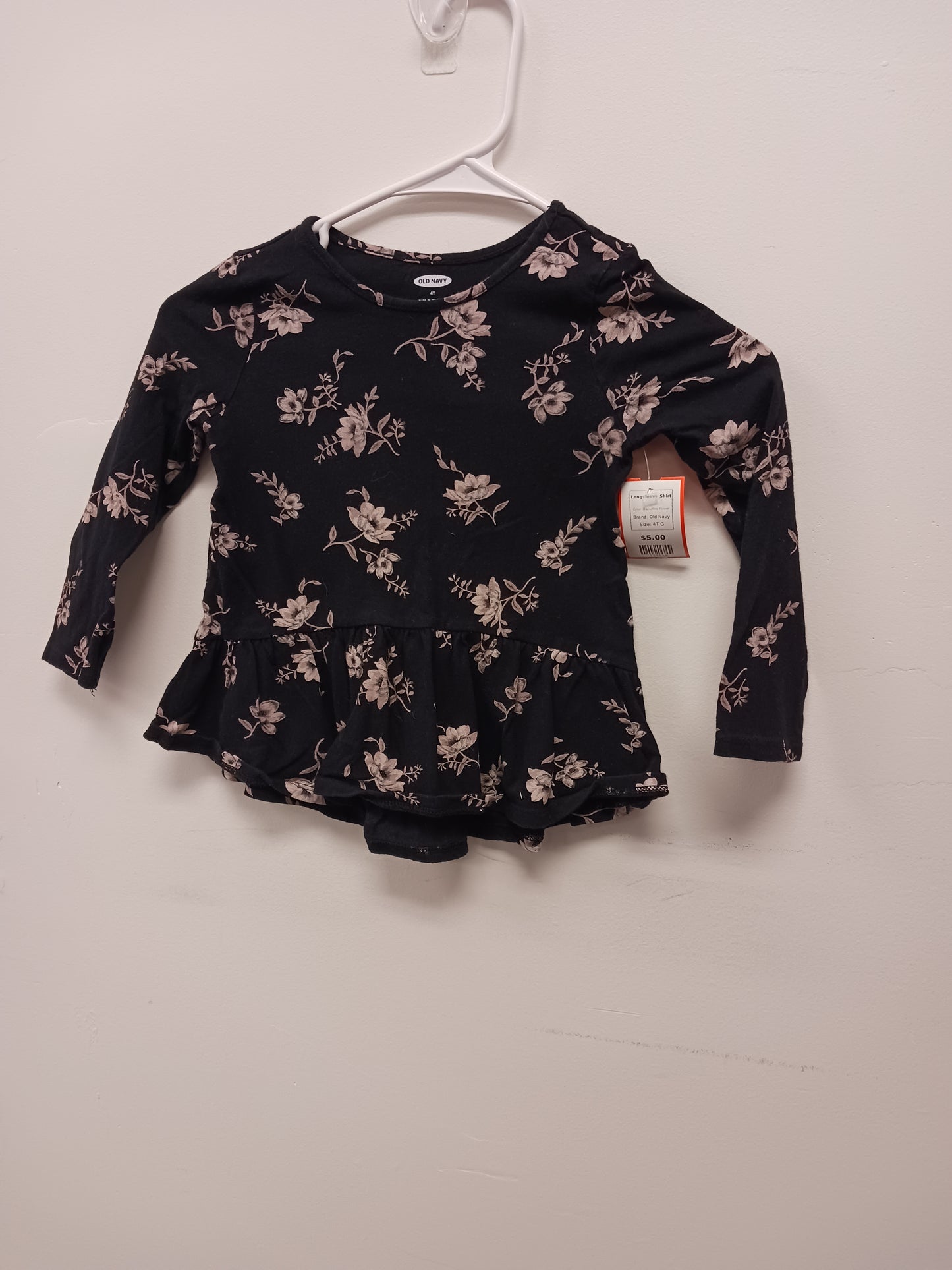 Black/Pink Flower Old Navy Longsleeve Shirt, 4T G