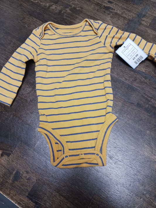 Yellow/Navy Striped Carters Longsleeve Onesie, 3M B