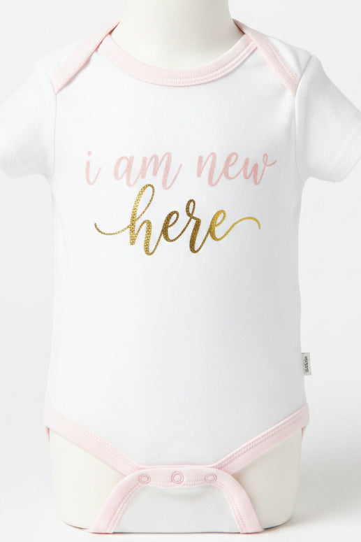 White/Pink Im New Here Cloud Island Onesie, 12M G