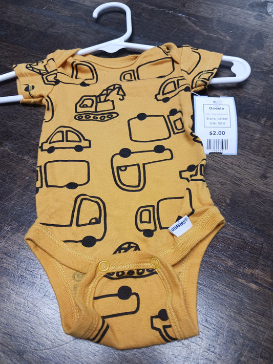 Yellow Construction Gerber Onesie, NB B
