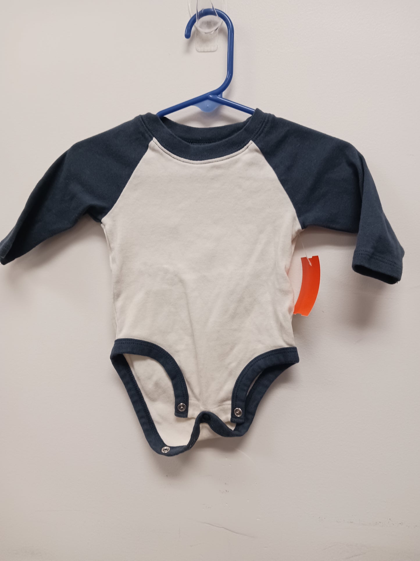 white/blue Carters Long Sleeve Onesie, 3M B