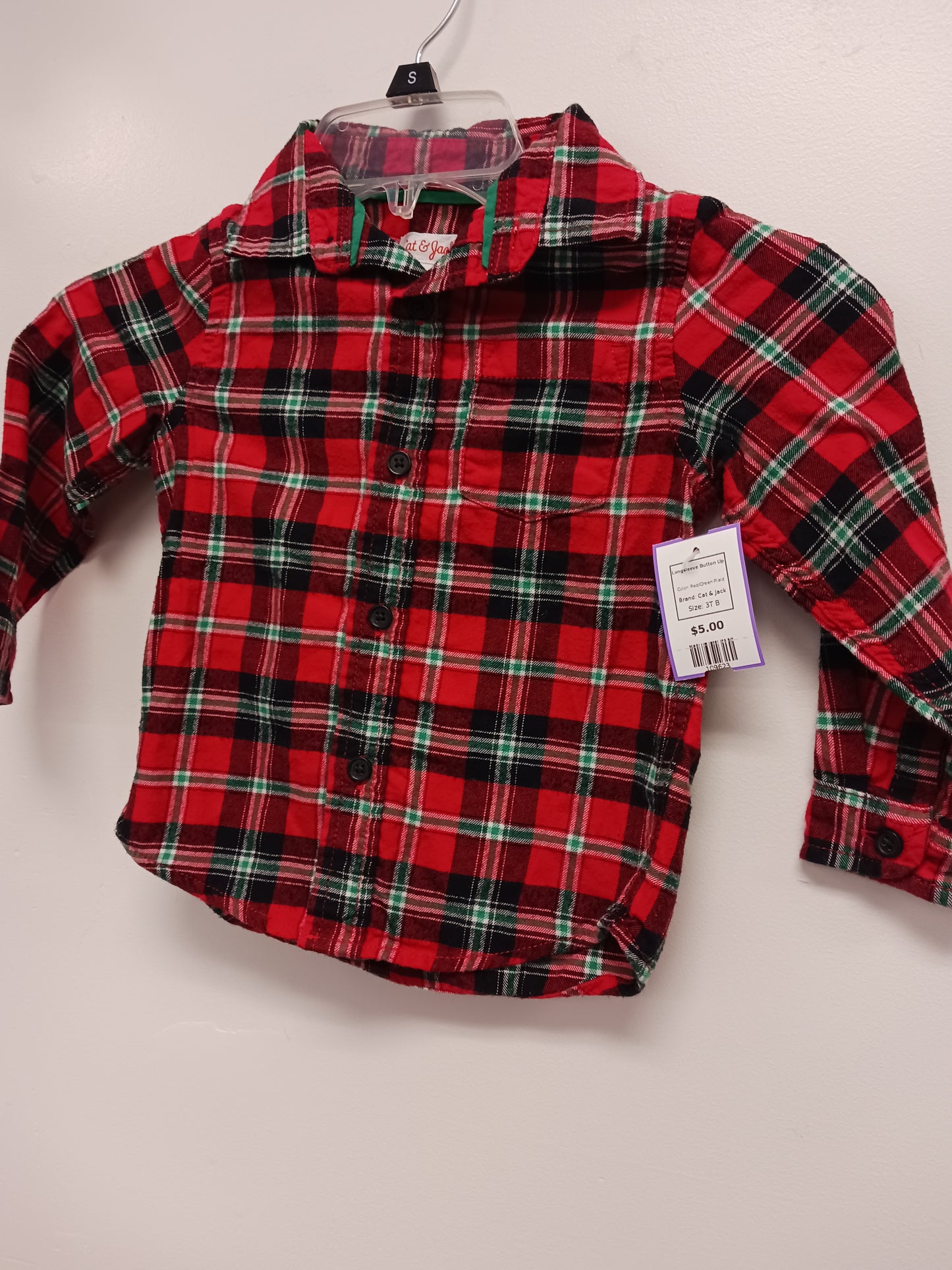 Red/Green Plaid Cat & Jack Longsleeve Button Up, 3T B
