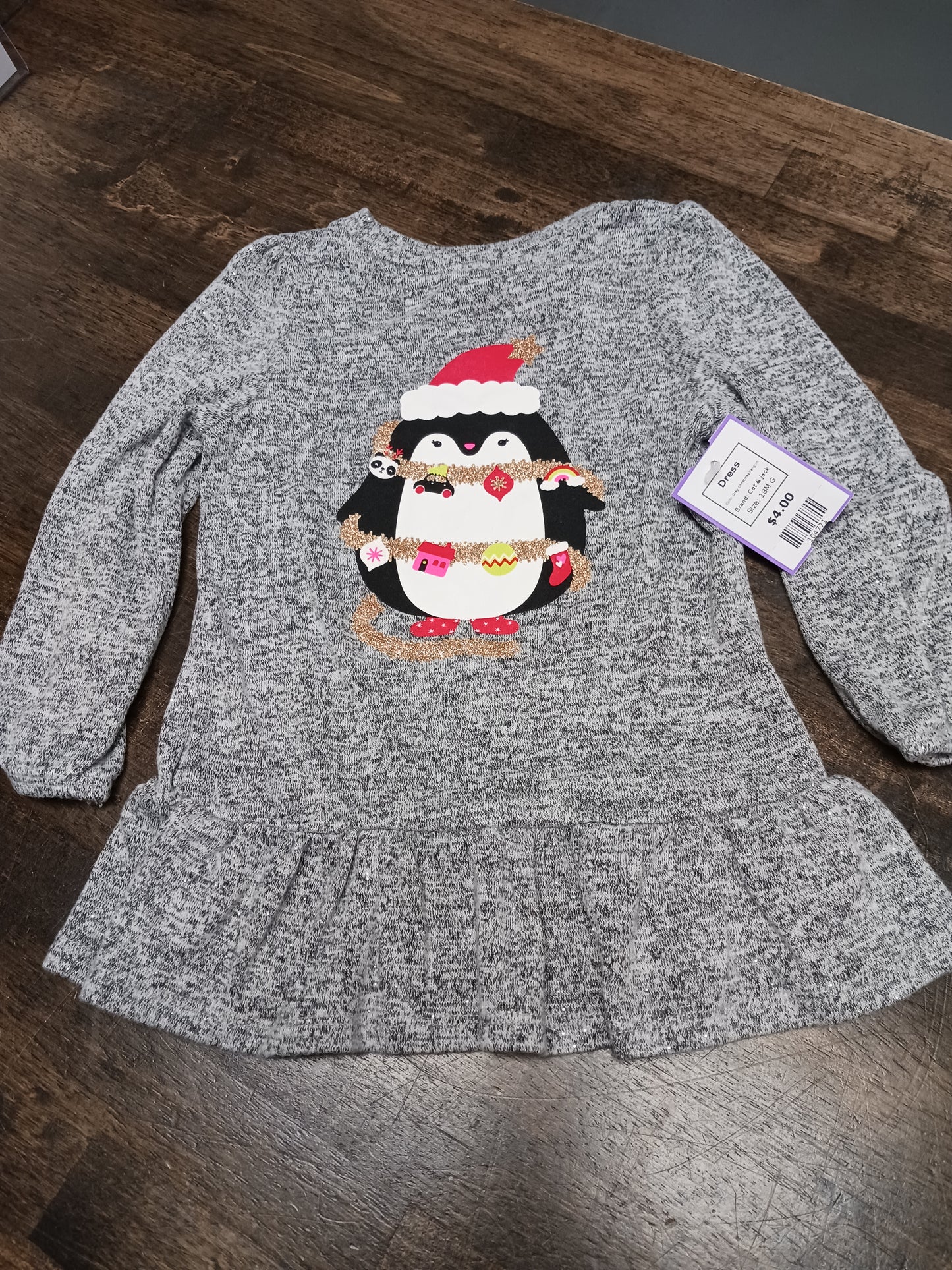 Grey Christmas Penguin Cat & Jack Dress, 18M G