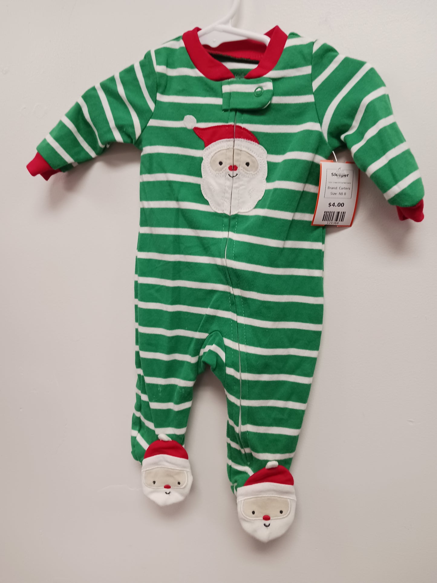 Green/White/Red Santa Carters Sleeper, NB B