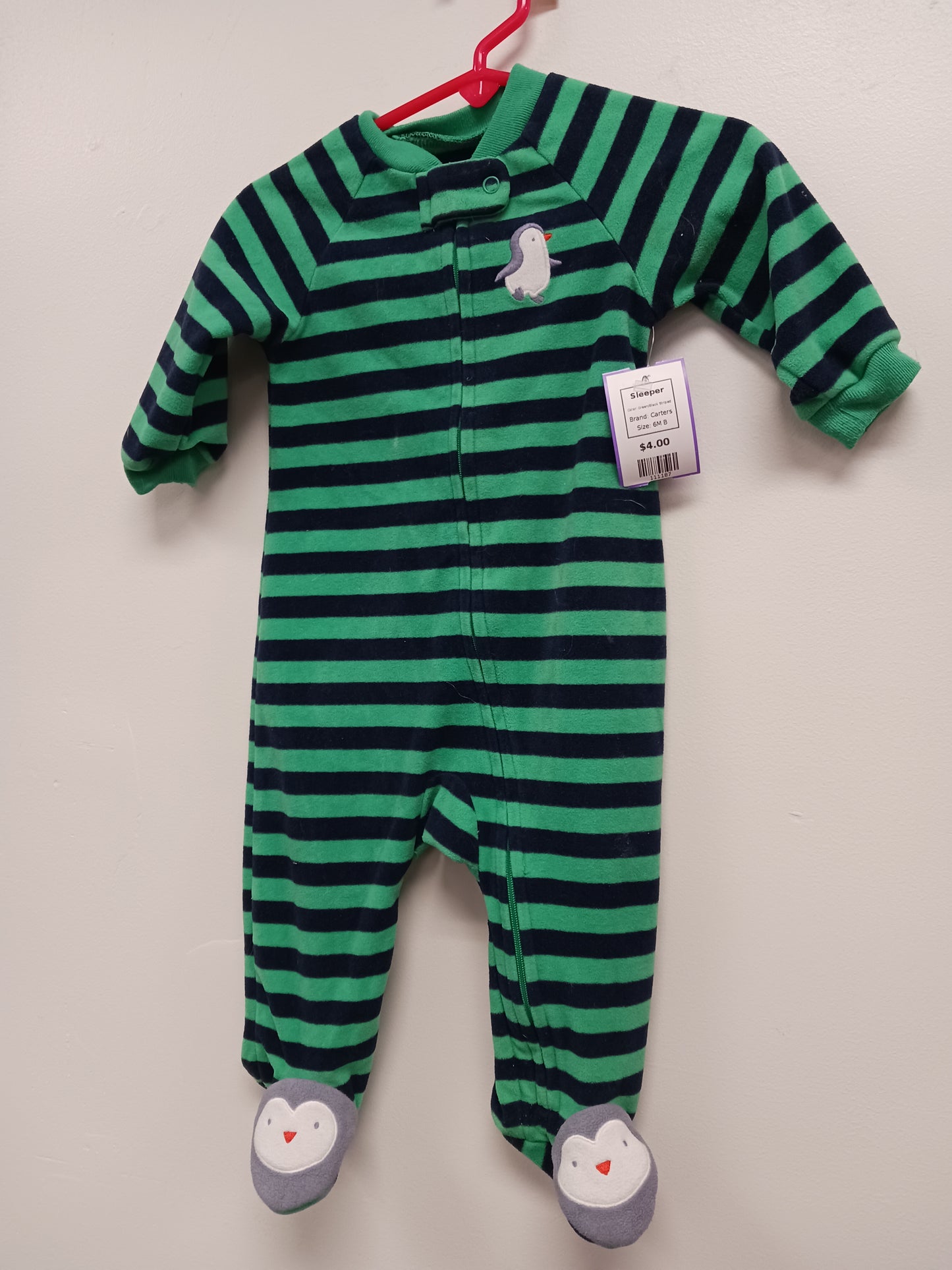 Green/Black Striped Carters Sleeper, 6M B
