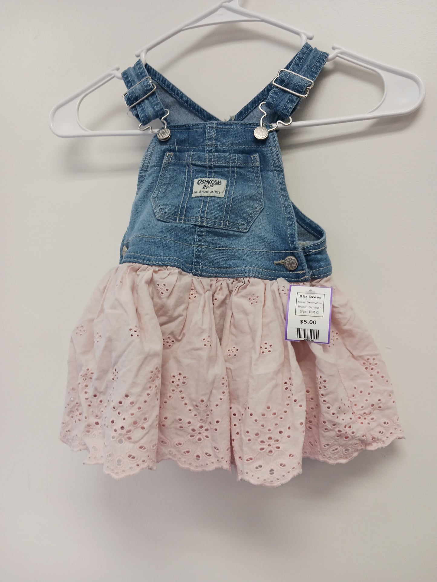 Denim/Pink OshKosh Bib Dress, 18M G