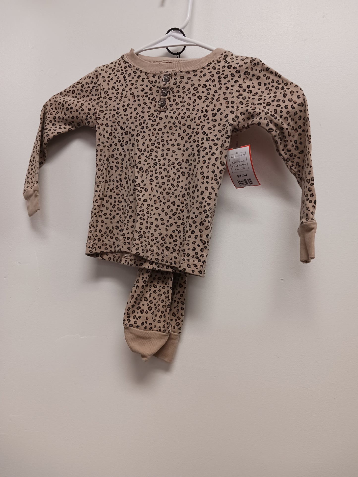 brown Carters 2 Piece Cheetah PJS, 2T G