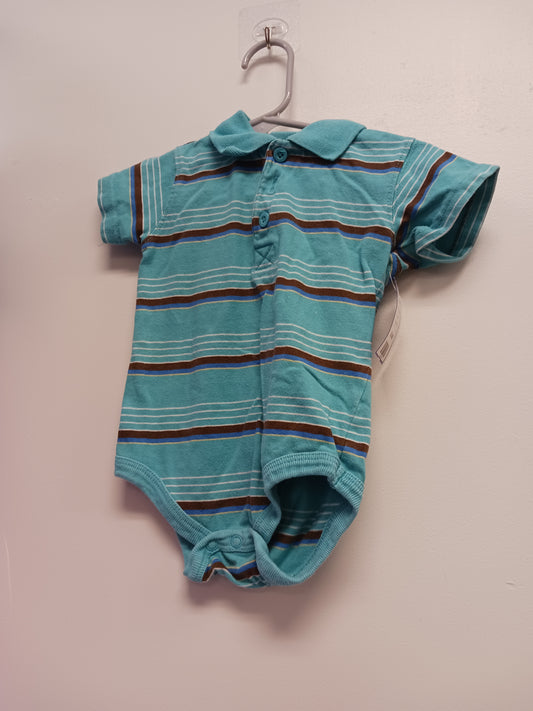 blue/brown  Striped Polo Onesie, 6M B