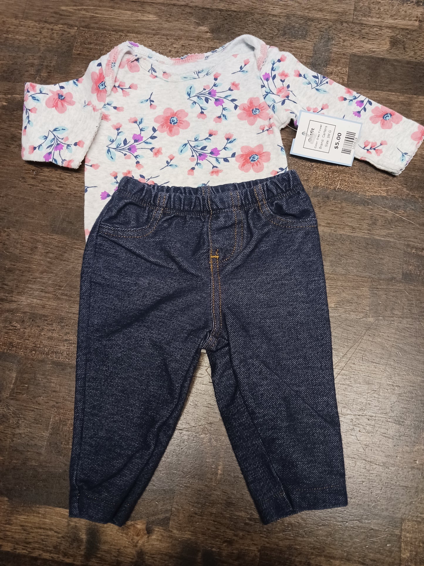 Grey Flower Carters Outfit, 3M G