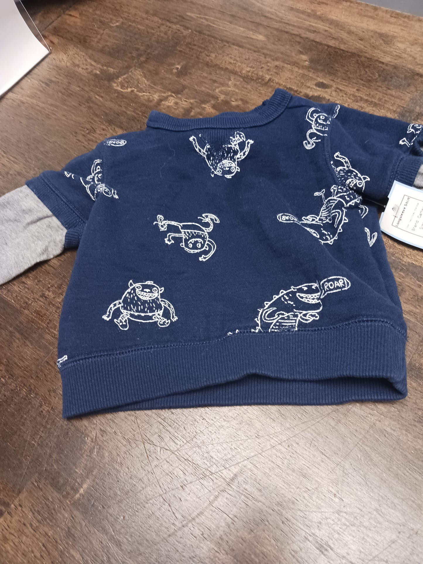 Navy/Grey Monster Carters Longsleeve Shirt, 6M B