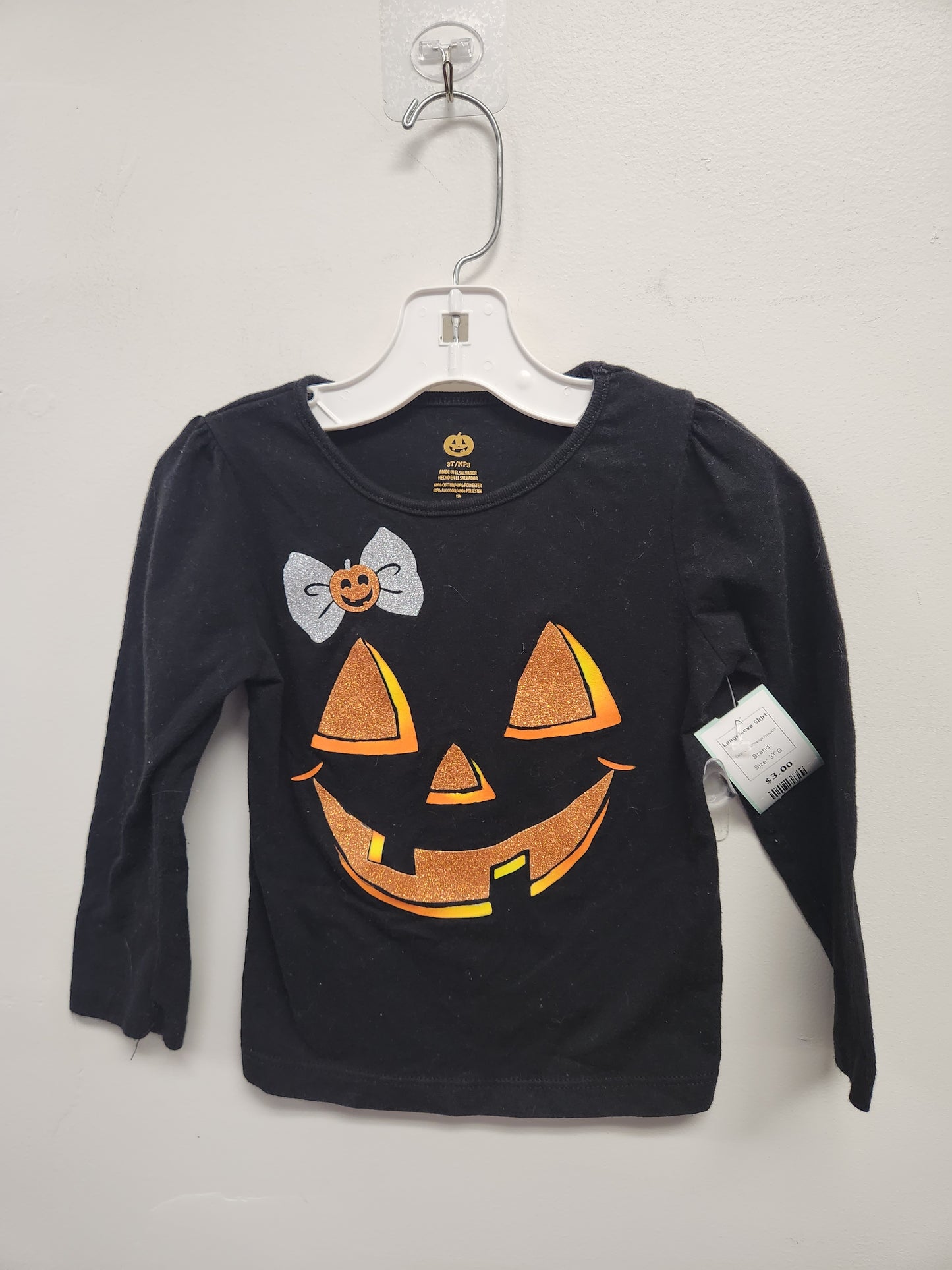Black/Orange Pumpkin  Longsleeve Shirt, 3T G